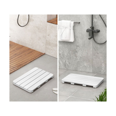 Koupelnová předložka BA8031WH z designu dřeva, 60 x 48 cm, bílá - A