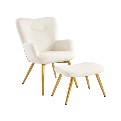 Křeslo 593038 ivory s opěradlem a podnožkou, krémově bílé - B