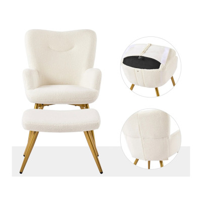 Křeslo 593038 ivory s opěradlem a podnožkou, krémově bílé - B