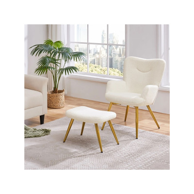 Křeslo 593038 ivory s opěradlem a podnožkou, krémově bílé - B