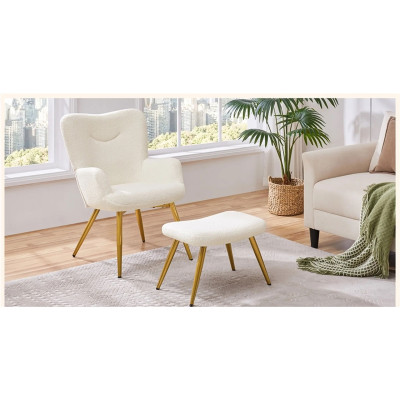 Křeslo 593038 ivory s opěradlem a podnožkou, krémově bílé - B