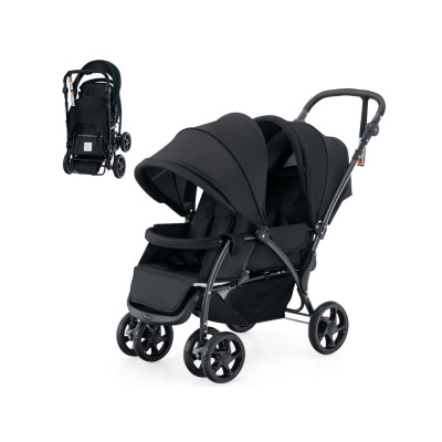 Skládací kočárek pro dvojčata BC10248DK s nastavitelnou opěrkou a stříškou, nosnost 30 kg, černý - A
