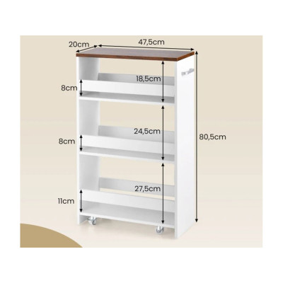 Kuchyňský vozík JV11646CF se 4 patry a kolečky, bílý - B