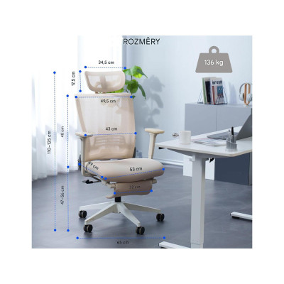 copy of Ergonomická kancelářská židle pro malé prostory s bederní opěrkou, bílá - B