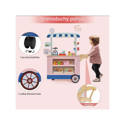 Dětský vozík na potraviny TM10037 se 2 policemi, na 3 kolečkách - B