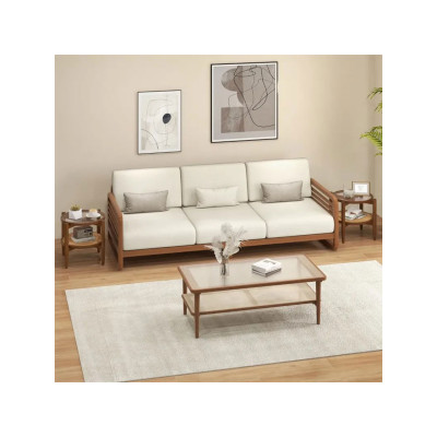 Dvoupatrový kulatý konferenční stolek JV11278 s deskou z tvrzeného skla, hnědý - A