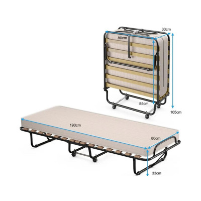 Sklápěcí lůžko s matrací HW72809BE, 190cm x 80cm x 33cm, béžové - B