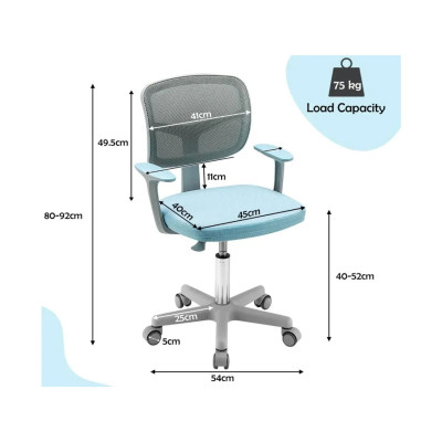 Dětská otočná židle HY10252BL s područkami, modro/šedá - A
