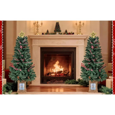 Sada 2 mini umělých vánočních stromků CM25224DE-2 s vánoční girlandou a věncem - B