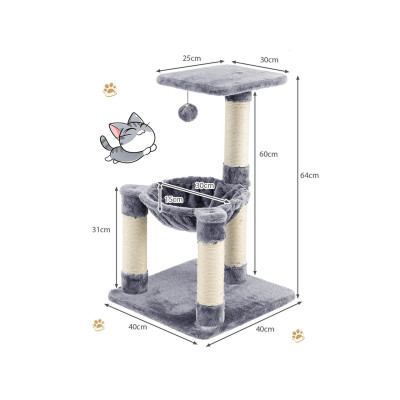 Škrabadlo pro kočky PV10023GR s útulnou houpací sítí a velkou plošinou, 64 cm - B