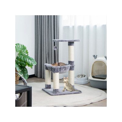 Škrabadlo pro kočky PV10023GR s útulnou houpací sítí a velkou plošinou, 64 cm - B
