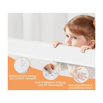 Sklápěcí ochrana postele BS10048WH s nastavitelnými popruhy, 121 x 40,5 x 42 cm, bílá - A