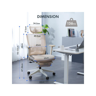 Ergonomická kancelářská židle pro malé prostory s bederní opěrkou, bílá - B