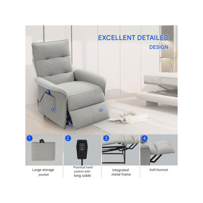 Elektrické polohovací křeslo s funkcí naklápění 105°-155°, světle šedé - B