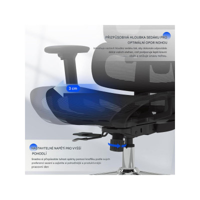 Ergonomická kancelářská židle C7DG-Air LITE PRO pro manažery, tmavě šedá - B