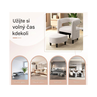 Akcentové křeslo JV11283BE s podnožkou, béžové - B