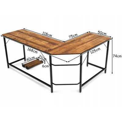 Rohový počítačový stůl HW61782CF, 168 x 125 x 74 cm - A