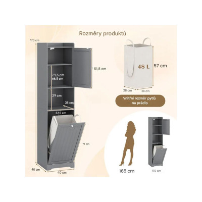 Koupelnová skříňka JV12827GR, 170 cm, šedá - B