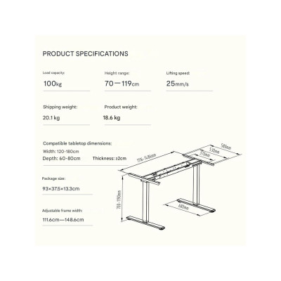 Výškově nastavitelný stůl E1S-PRO-EUAM silver, nosnost 100 kg - N