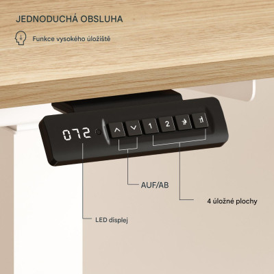 Stůl s paměťovými funkcemi, 110 cm x 54 cm, bílý - B