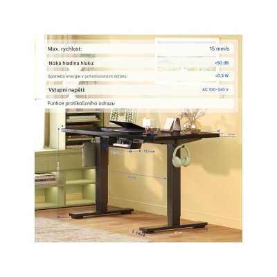 Elektrický stůl QE1B-1154-EUV1, 100 x 60 cm, černý - A