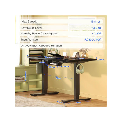 Elektrický stůl QE1B-1154-EUV1, 100 x 60 cm, černý - A