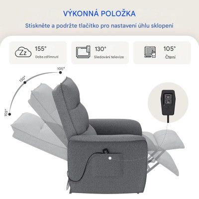 Elektrické polohovací křeslo X1DG-EU, šedé - A