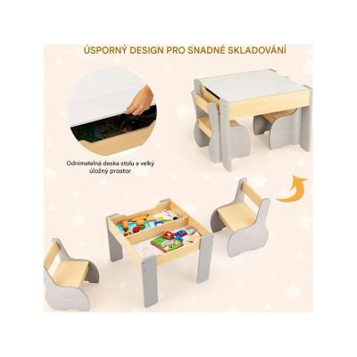 3dílná dřevěná dětská sedací souprava HY10080GR, 4 v 1, se 2 židlemi - A