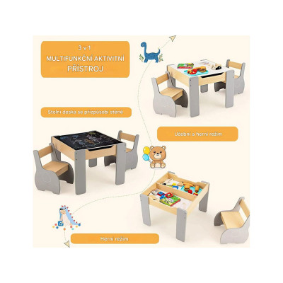 3dílná dřevěná dětská sedací souprava HY10080GR, 4 v 1, se 2 židlemi - A