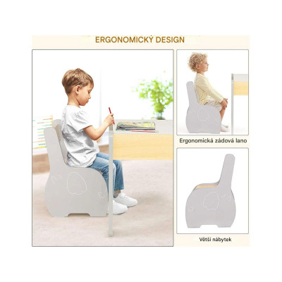 3dílná dřevěná dětská sedací souprava HY10080GR, 4 v 1, se 2 židlemi - A