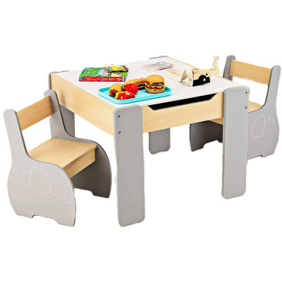 3dílná dřevěná dětská sedací souprava HY10080GR, 4 v 1, se 2 židlemi - A