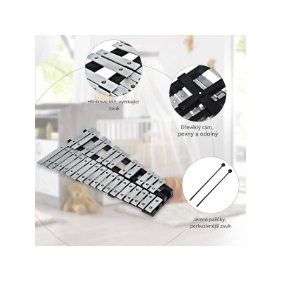 Xylofon MU10043 s taškou na paličky, černo/stříbrný - A