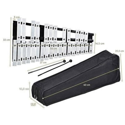 Xylofon MU10043 s taškou na paličky, černo/stříbrný - A