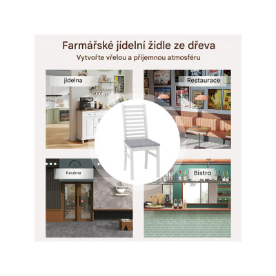 Jídelní židle KC58817WH s koženkovým čalouněním, 2 kusy, bílo/šedé - N