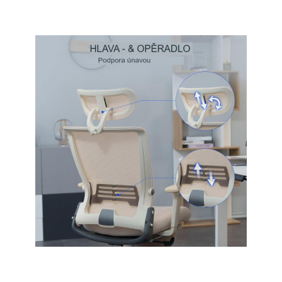 Ergonomická kancelářská židle pro malé prostory s bederní opěrkou, bílá - B