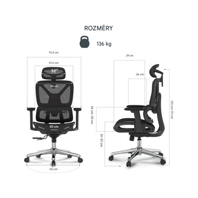 Ergonomická kancelářská židle C7B-Air, nosnost 136 kg, černá - B