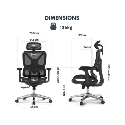 Ergonomická kancelářská židle C7B-Air, nosnost 136 kg, černá - B