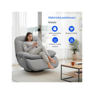 Elektrické polohovací křeslo XR6-OVAL-G-EUAM s USB, otočné, šedé - A