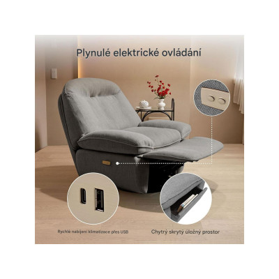 Elektrické polohovací křeslo XR6-OVAL-G-EUAM s USB, otočné, šedé - A