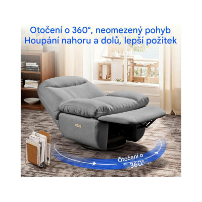 Elektrické polohovací křeslo XR6-OVAL-G-EUAM s USB, otočné, šedé - A