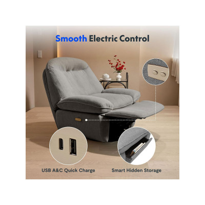 Elektrické polohovací křeslo XR6-OVAL-G-EUAM s USB, otočné, šedé - A