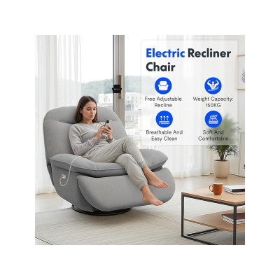 Elektrické polohovací křeslo XR6-OVAL-G-EUAM s USB, otočné, šedé - A