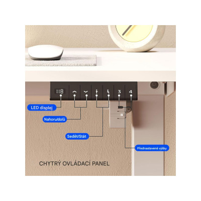 Nastavitelný elektrický stůl QE1W-1460-EUV1, 140 x 60 cm, bílý - A