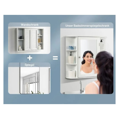 Koupelnová skříňka se zrcadlem JV10446WH, 65 x 17 x 63 cm, bílá - A