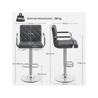 Sada 2 barových židlí 614705 dark gray, s opěrkou nohou, tmavě šedé - B