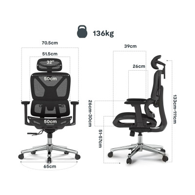 Ergonomická kancelářská židle ErgoX C7B-Lite-V2 s výškově nastavitelným sedákem, černá - B