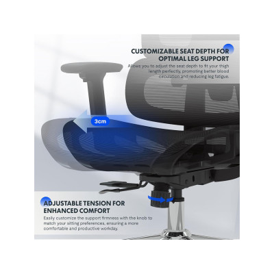 Ergonomická kancelářská židle ErgoX C7B-Lite-V2 s výškově nastavitelným sedákem, černá - B