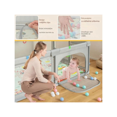 Dětská ohrádka BB6402DE-HS, 188 x 157 cm, světle šedá - A