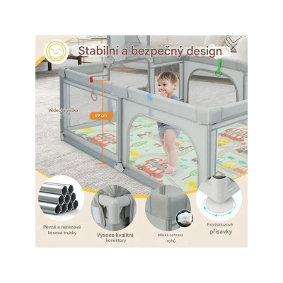 Dětská ohrádka BB6402DE-HS, 188 x 157 cm, světle šedá - A