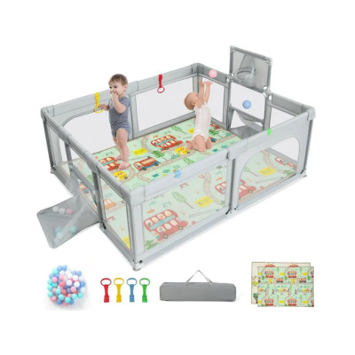 Dětská ohrádka BB6402DE-HS, 188 x 157 cm, světle šedá - A